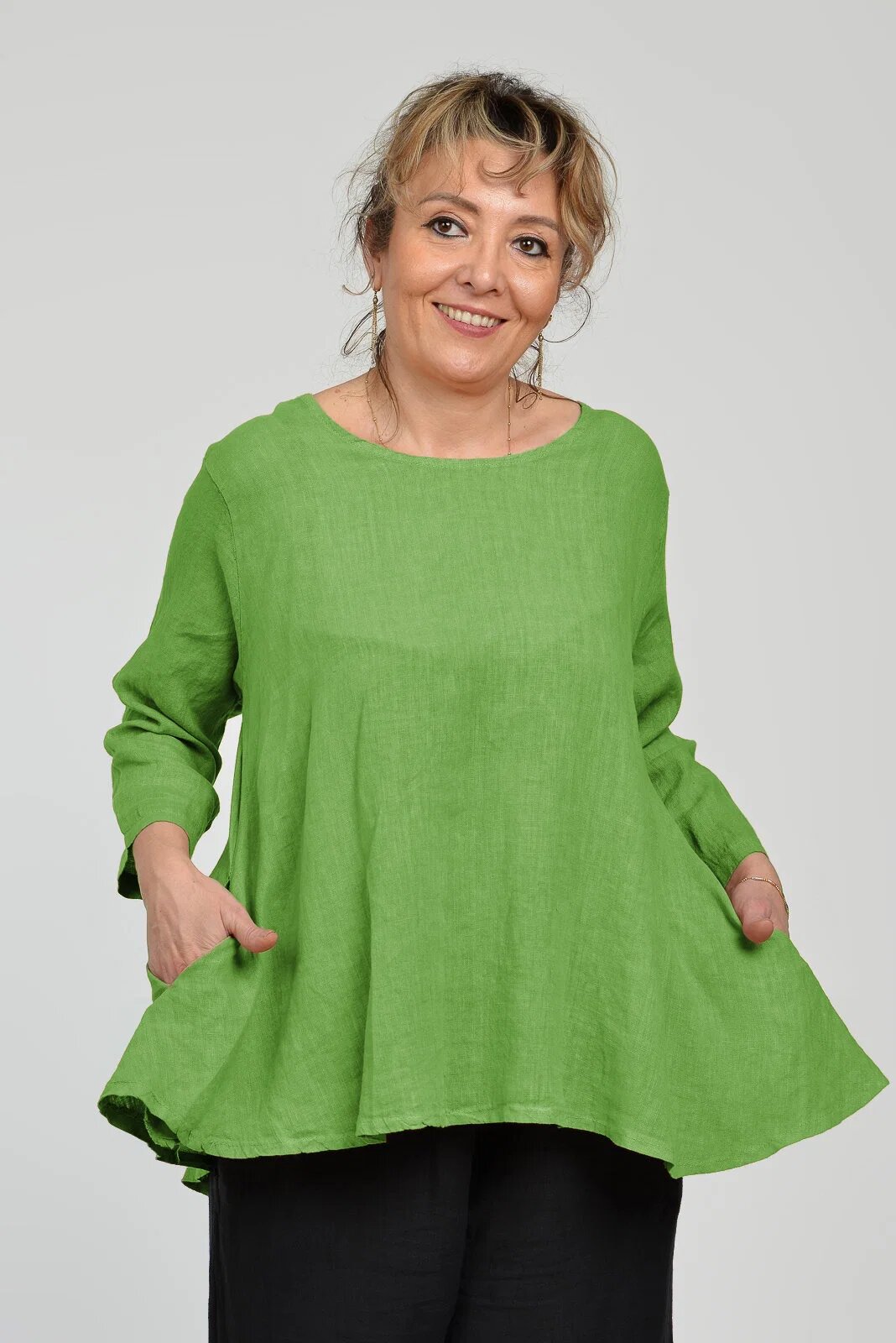 Shopika Bluza evazata cu clin la spate din in verde