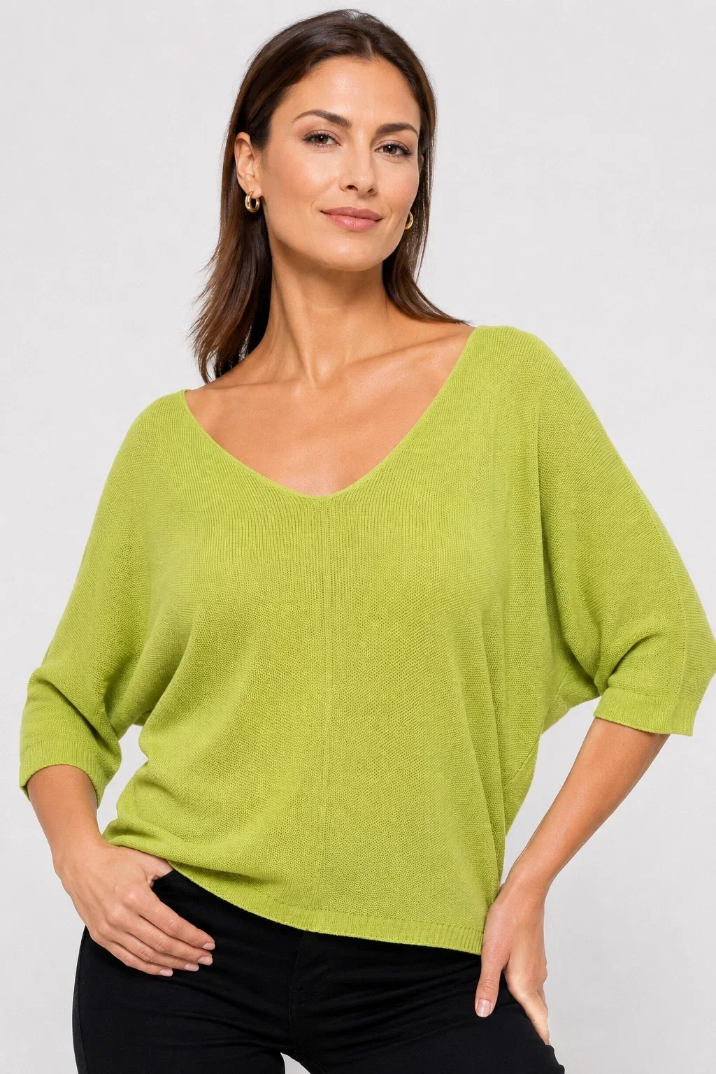 Shopika Bluza fin tricotata bob de orez cu maneca fluture 3 4 verde deschis