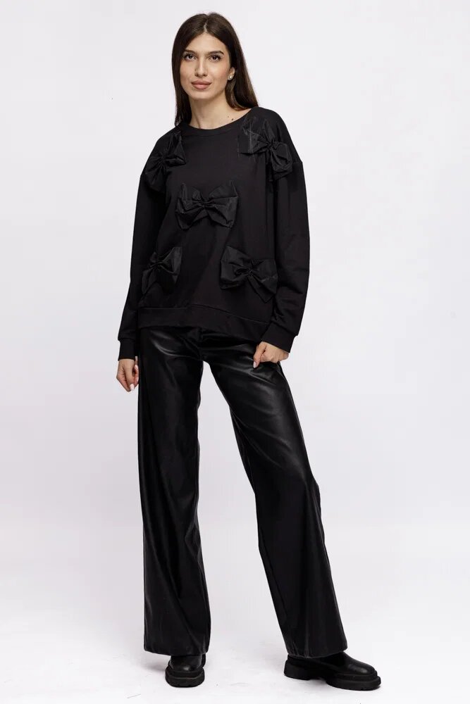 Shopika Bluza oversize neagra din jerseu cu aplicatii funde de tafta