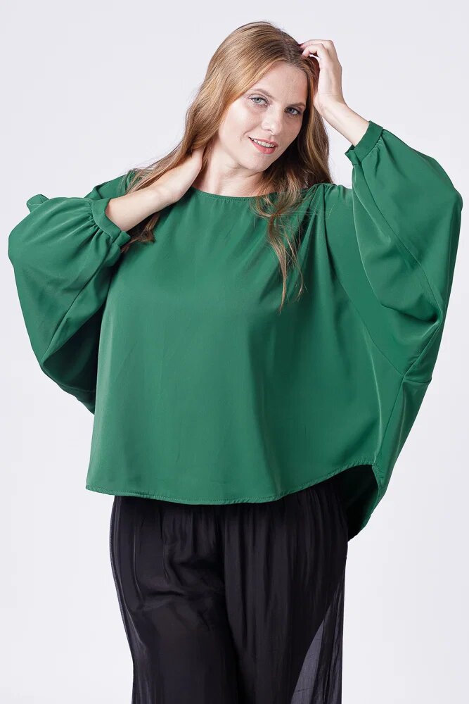 Shopika Bluza verde larga cu maneci fluture
