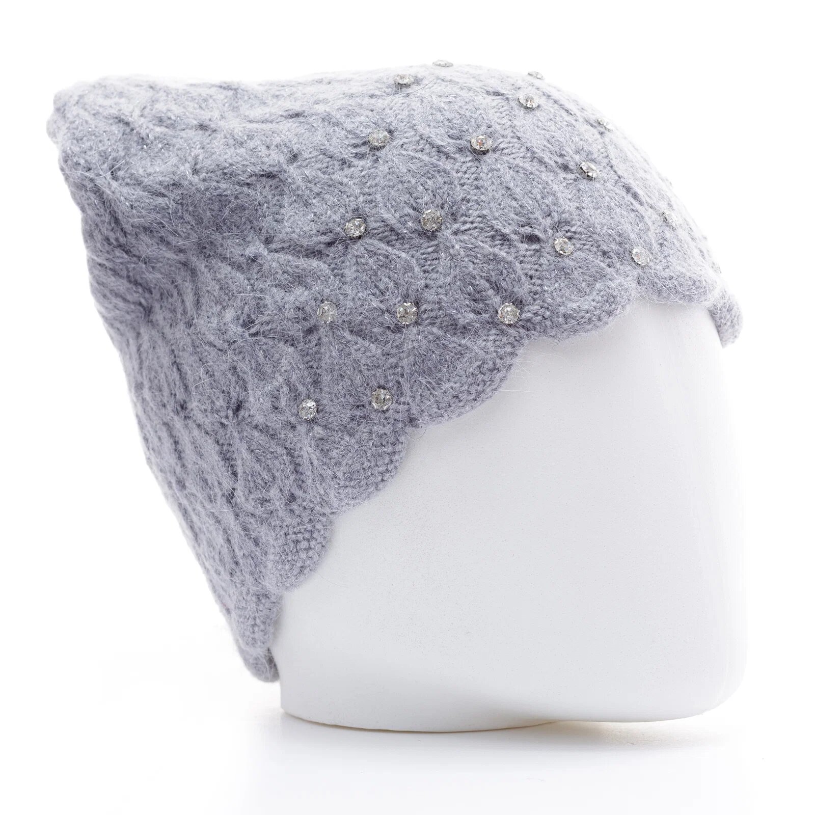 Shopika Caciula gri model tricotat cu fir de lurex si strasuri aplicate captusita in interior