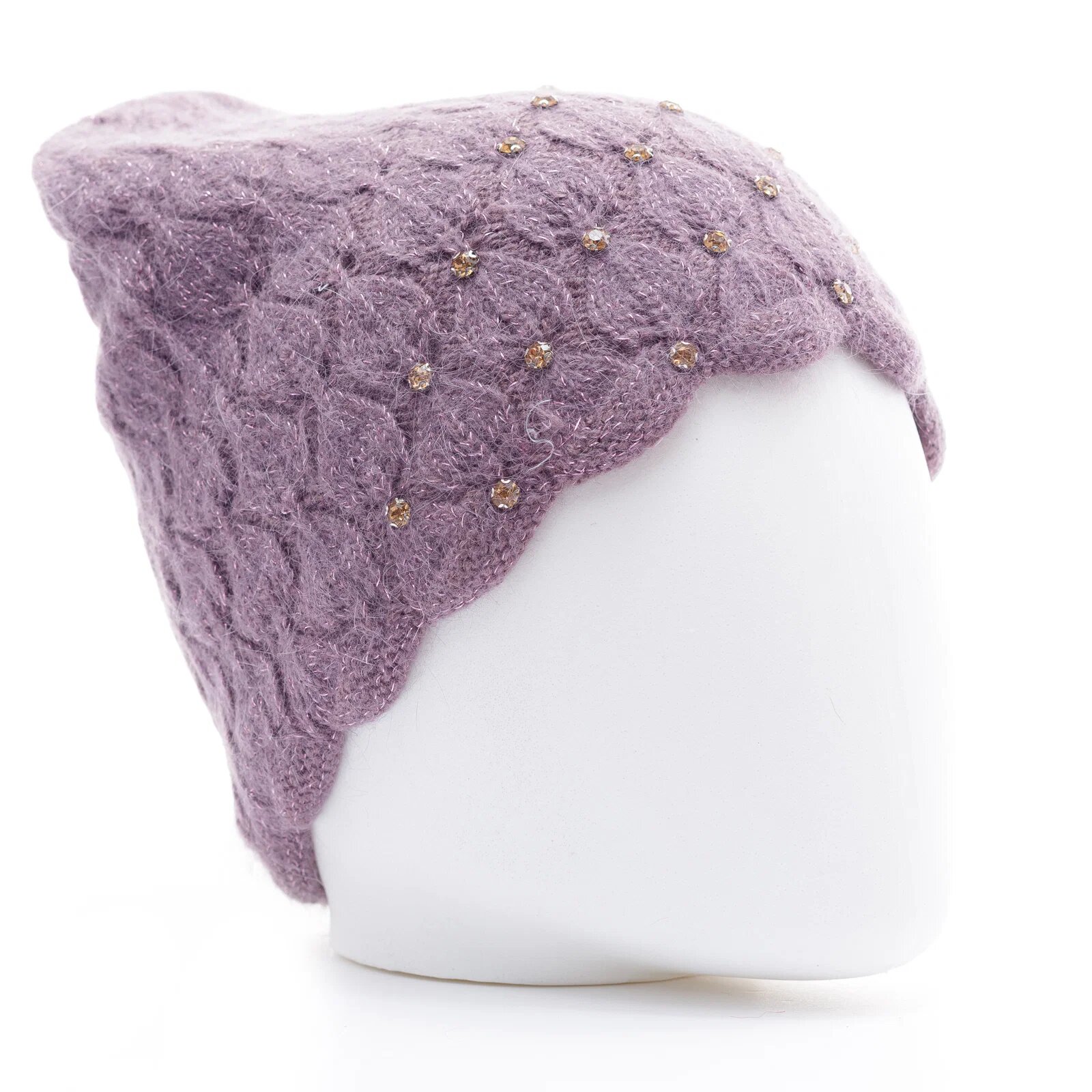 Shopika Caciula lila model tricotat cu fir de lurex si strasuri aplicate captusita in interior