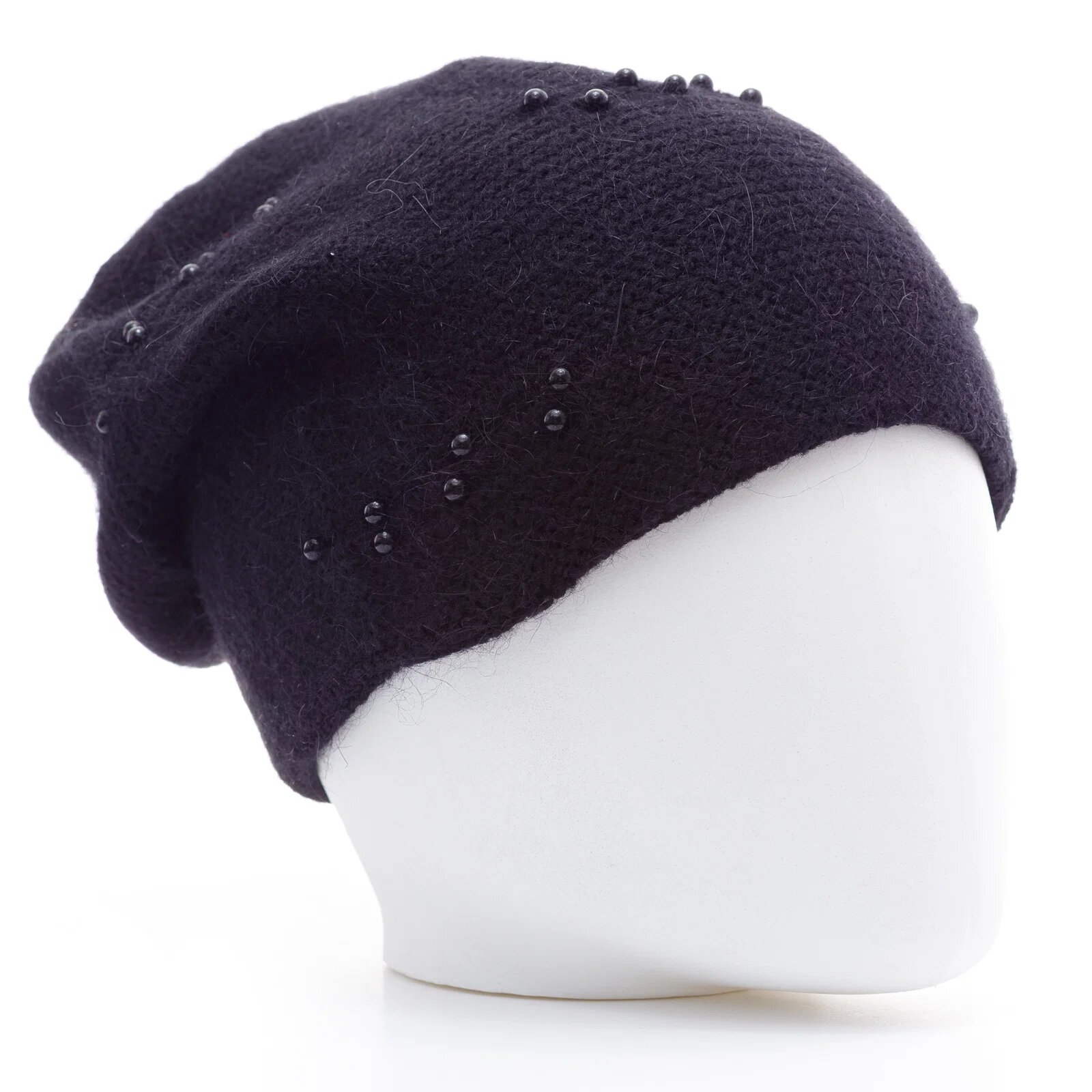 Shopika Caciula neagra model tricotat cu perle fine aplicate dublata in interior