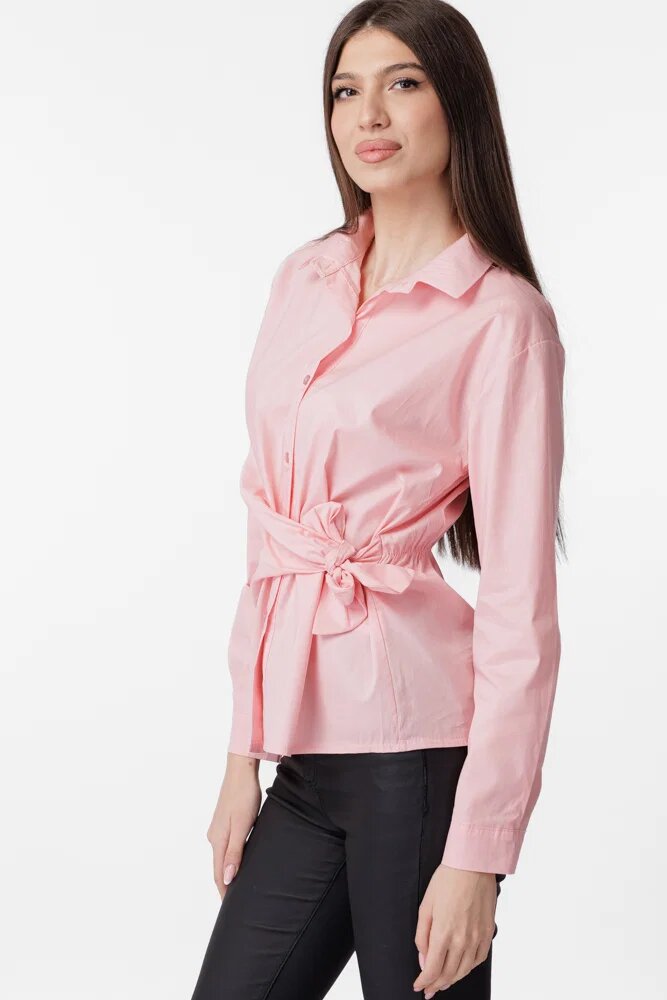 Shopika Camasa clasica din poplin de bumbac cu nod pe talie roz