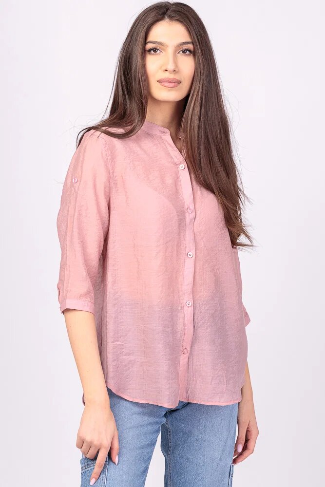 Shopika Camasa roz prafuit subtire cu guler tunica