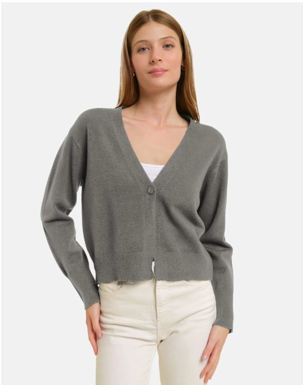Shopika Cardigan cu decolteu in V din tricotaj fin gri