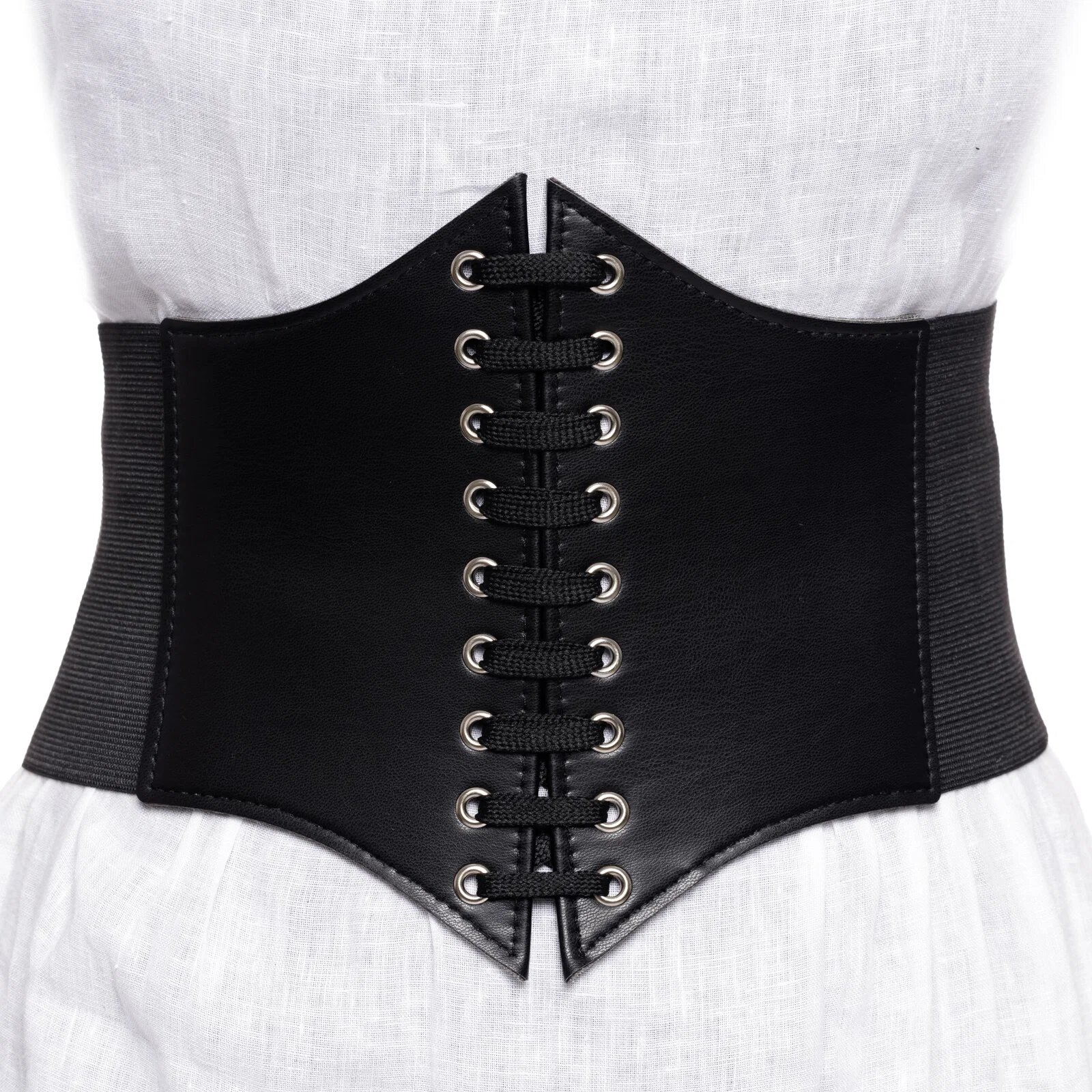 Shopika Centura corset lata din piele ecologica cu siret si capse metalice