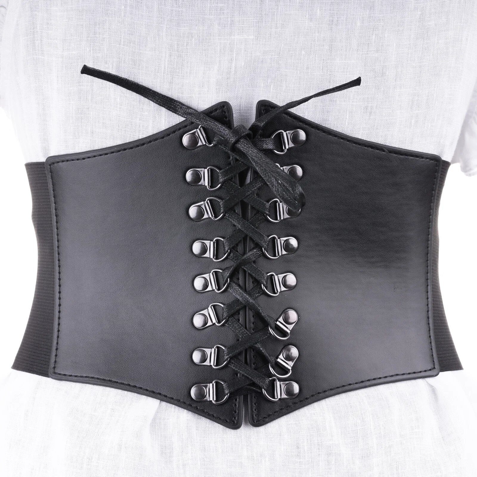 Shopika Centura corset lata din piele ecologica cu siret si elemente metalice