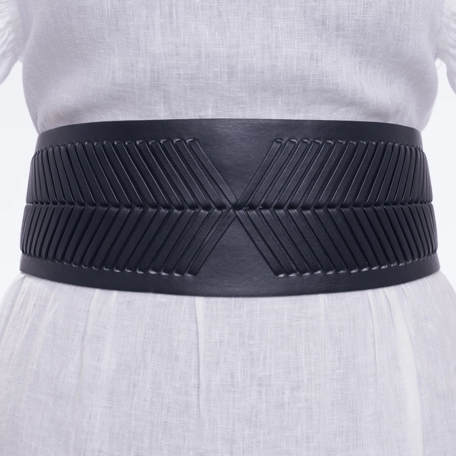 Shopika Centura neagra din material elastic si piele ecologica cu decoratiune din acealasi material