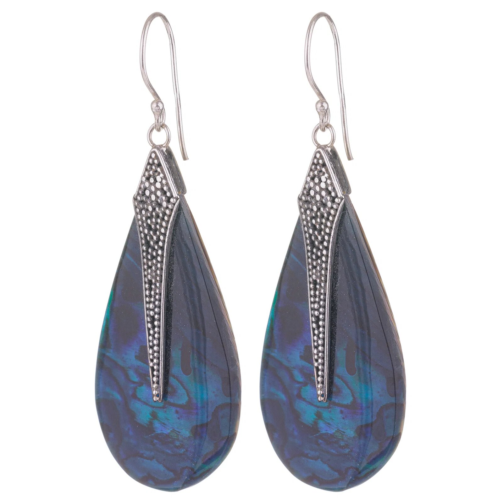 Shopika Cercei din argint 925 cu scoica naturala paua shell albastra si decoratiune minimalista de argint