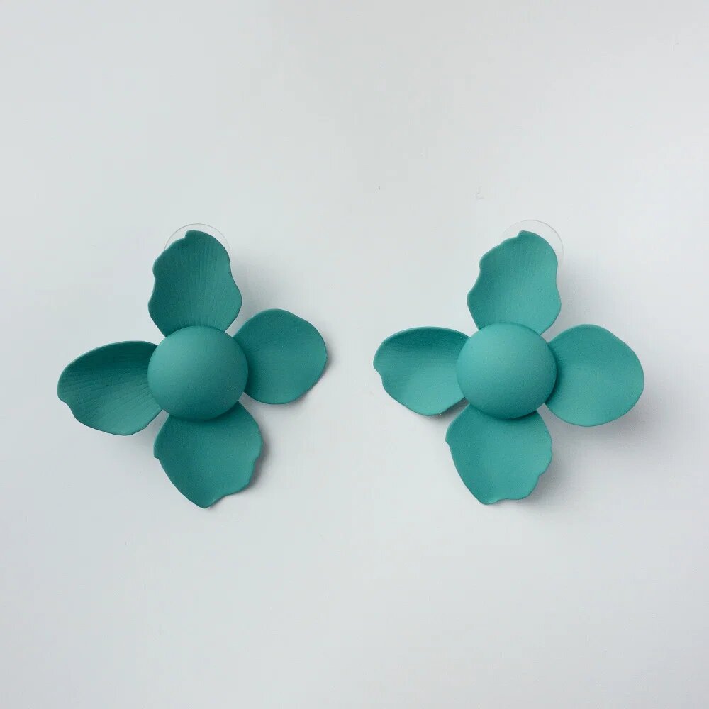 Shopika Cercei in forma de floare cu patru petale verde mat