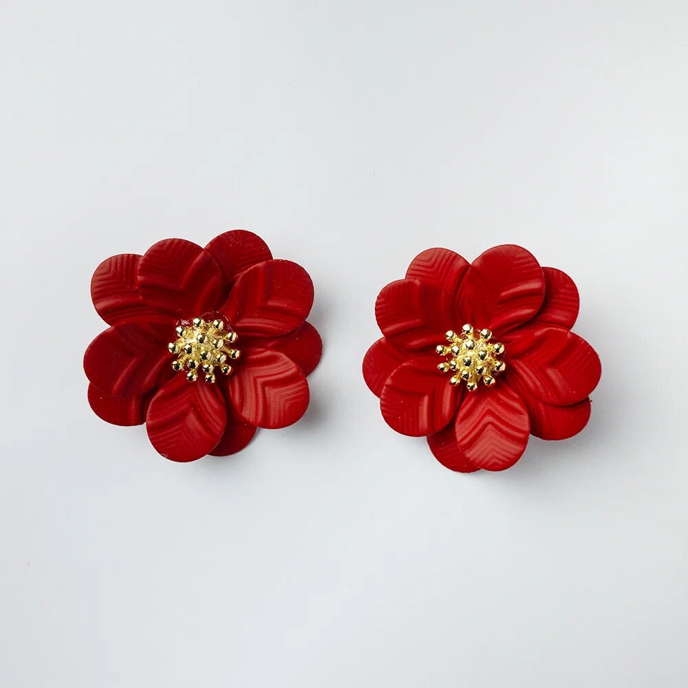 Shopika Cercei in forma de floare cu petale duble si auriu in mijloc rosii