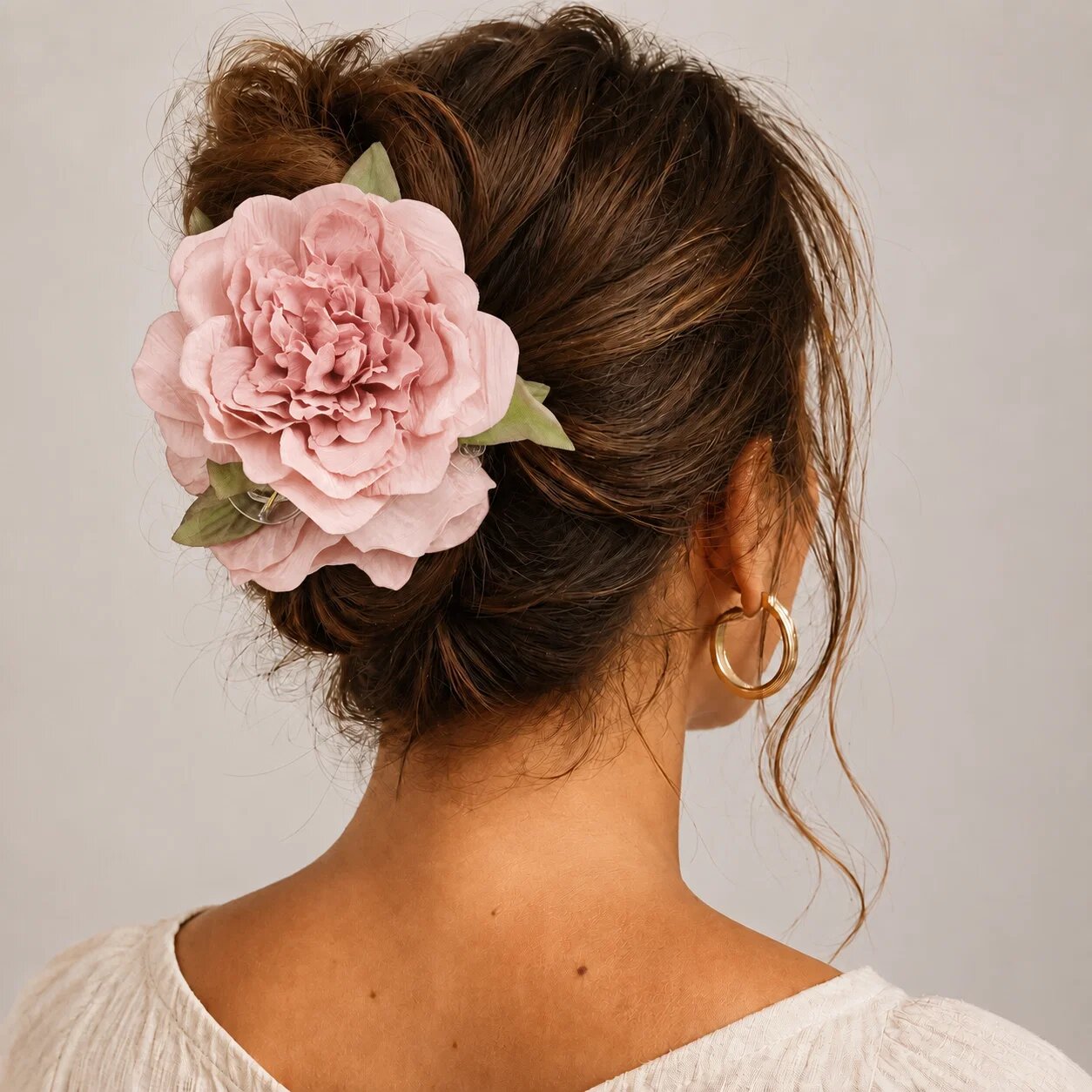 Shopika Clama de par statement cu floare tip bujor supradimensionata roz deschis