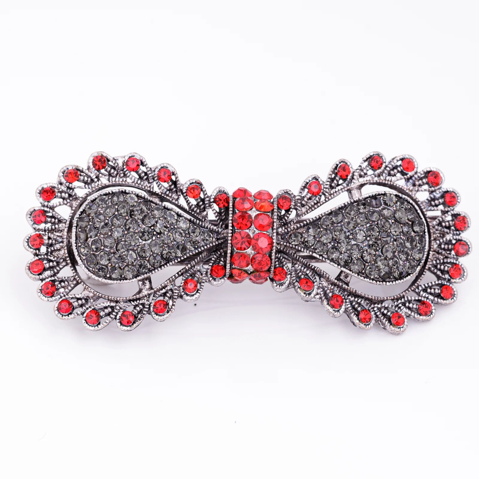 Shopika Clama medie metalica funda argintie cu pietre decorative argintii si rosii