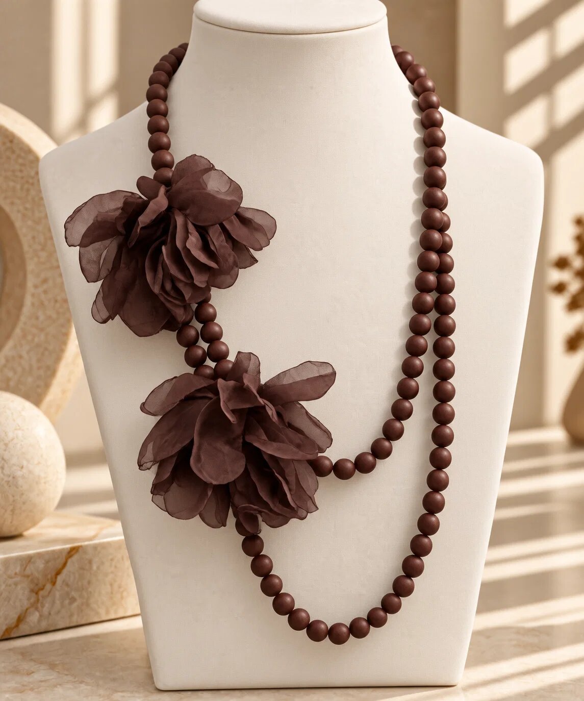 Shopika Colier lung aro mat cu doua flori din organza