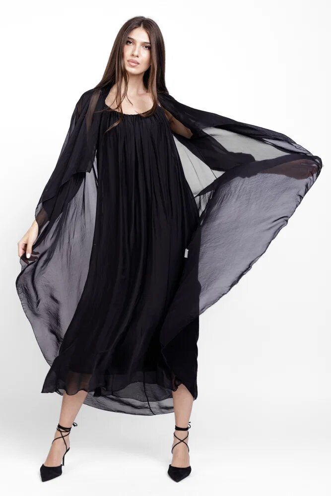 Shopika Compleu cu rochie si blazer din matase si vascoza negru