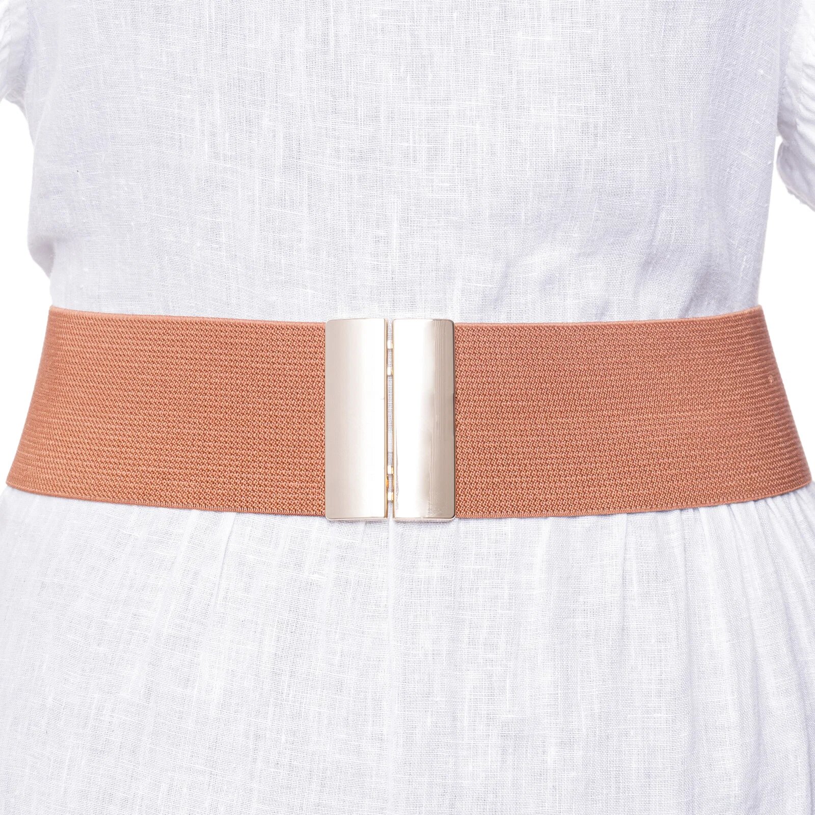 Shopika Curea camel 6 cm latime din material elastic cu catarama aurie