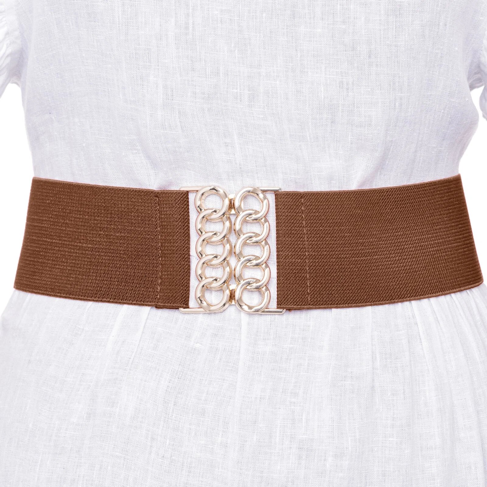 Shopika Curea camel de 6 cm din material elastic cu catarama aurie