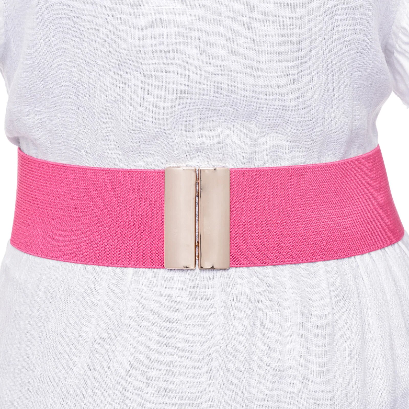 Shopika Curea fucsia 6 cm latime din material elastic cu catarama aurie