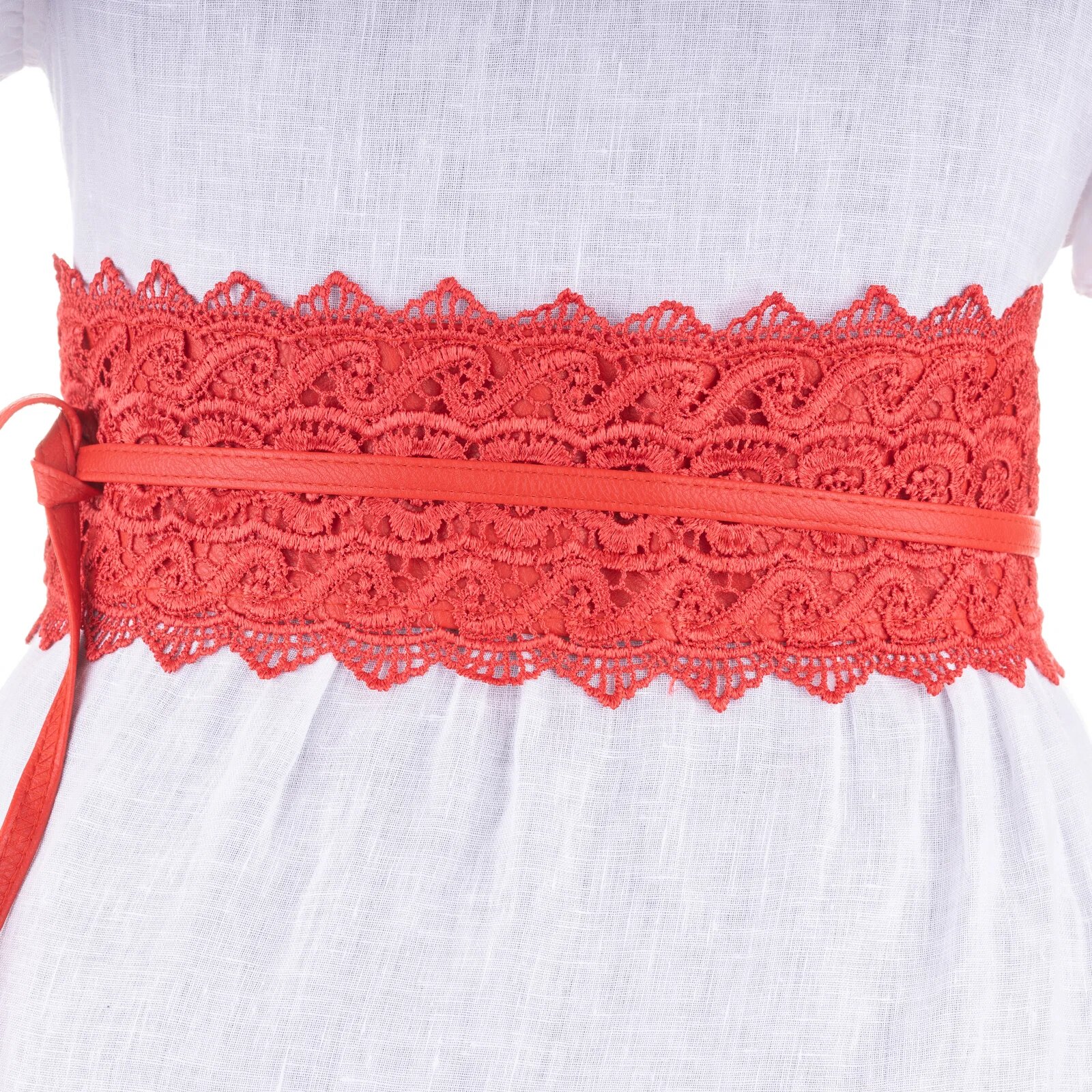 Shopika Curea lata de 10 cm petrecuta rosie cu aplicatie din broderie textila