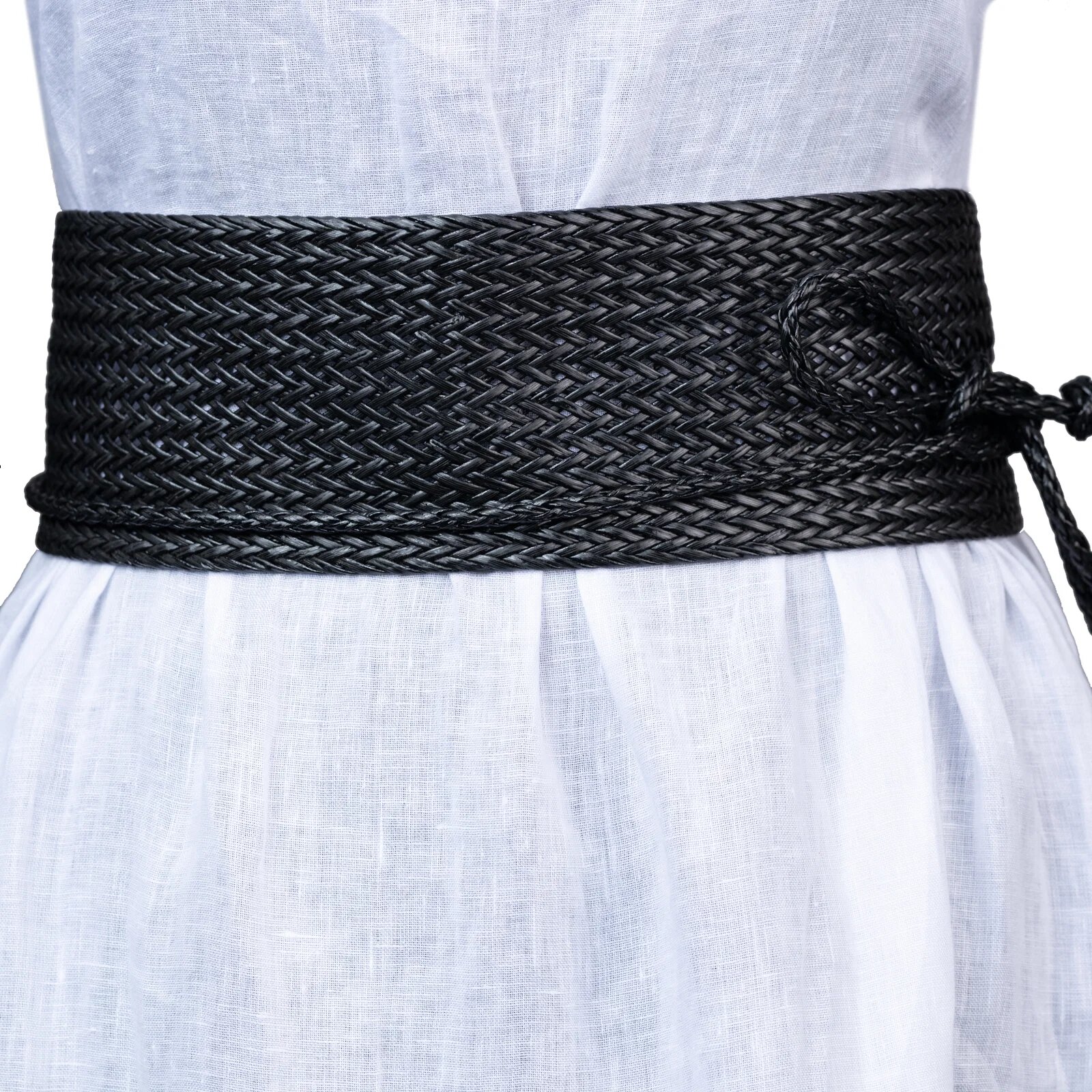Shopika Curea lata petrecuta neagra din impletitura de piele ecologica