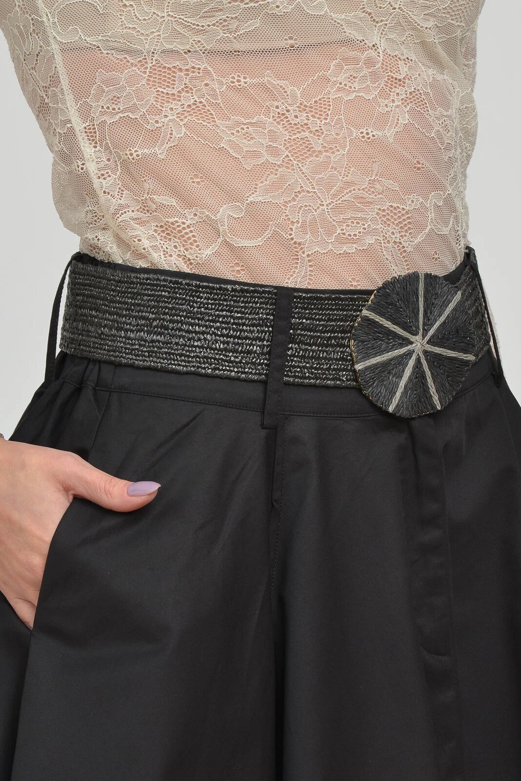 Shopika Curea neagra lata de 55 cm din material elastic cu catarama rotunda