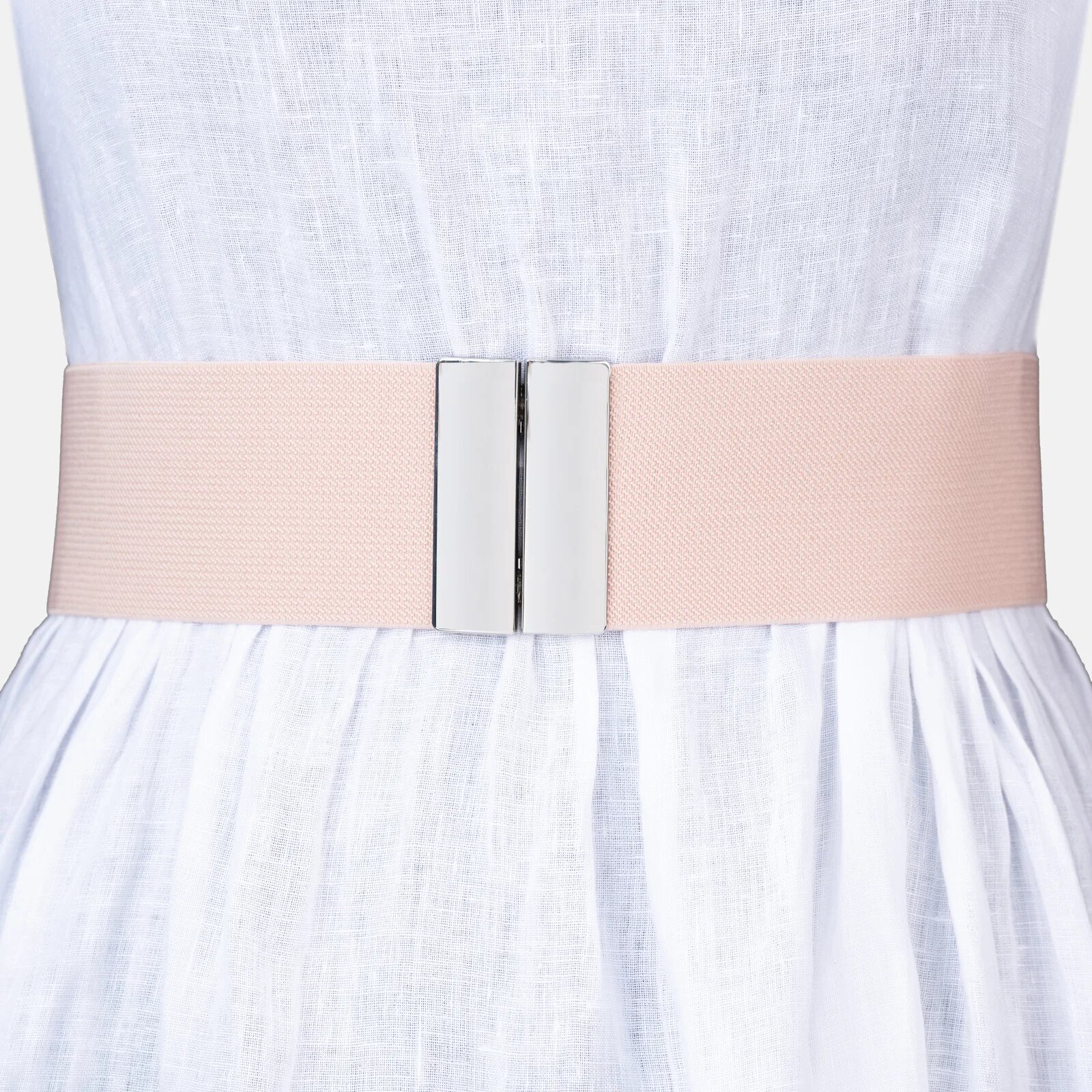 Shopika Curea roz 6 cm latime din material elastic cu catarama argintie