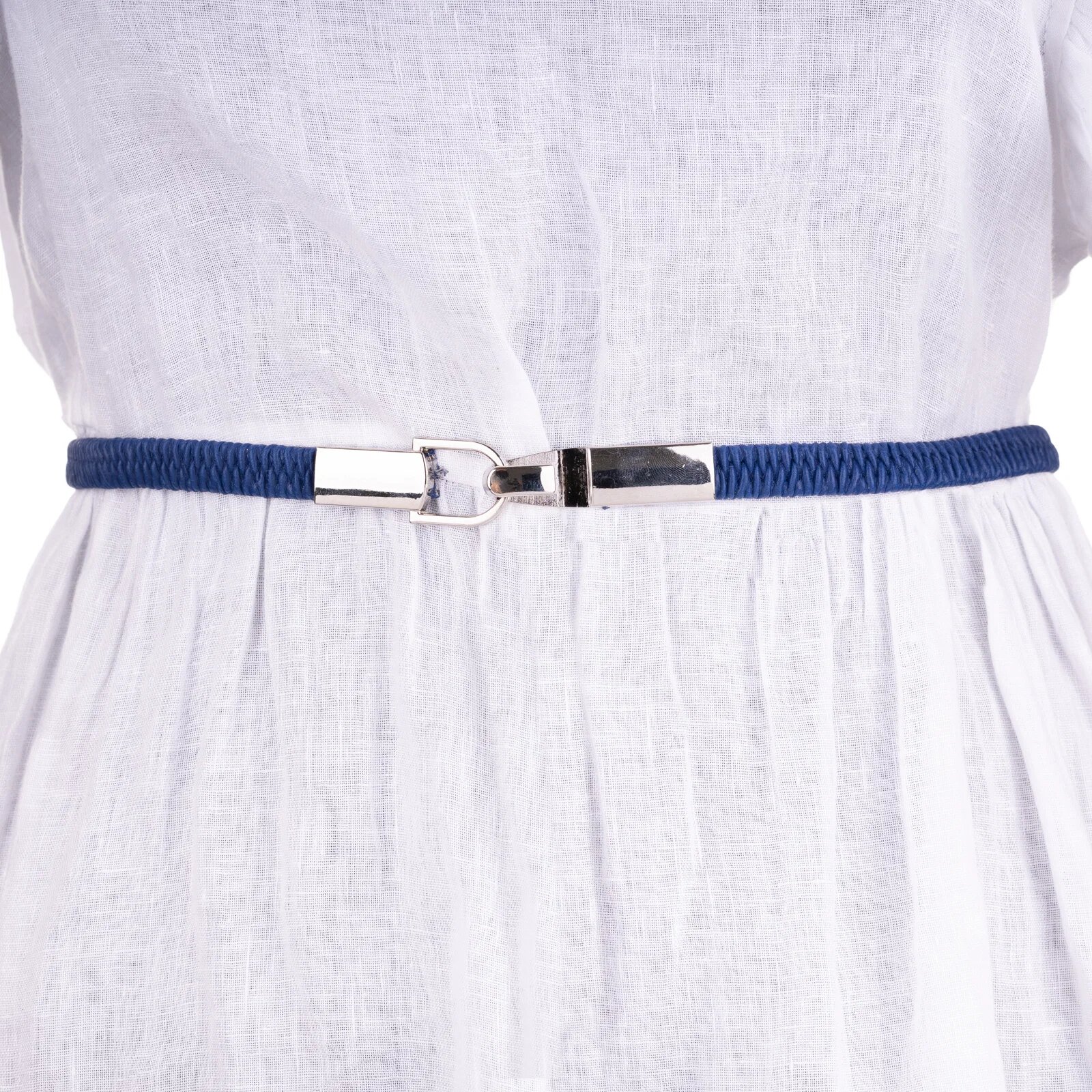 Shopika Curea subtire elastica din piele ecologica cu prindere in fata bleumarin