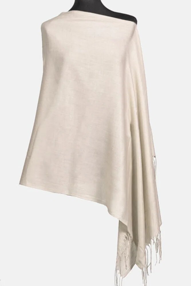 Shopika Esarfa alba ivory din cashmere subtire dreptunghiulara