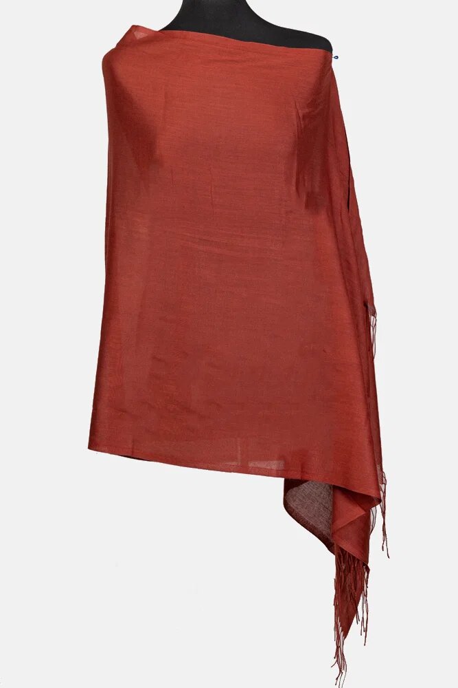 Shopika Esarfa caramiziu roscat din cashmere subtire dreptunghiulara