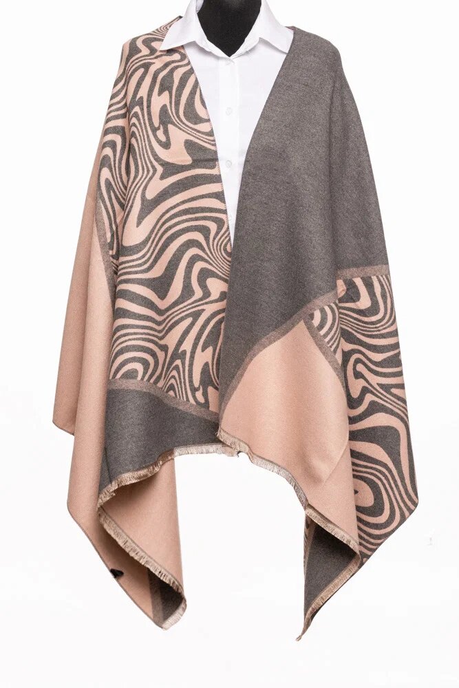 Shopika Esarfa cashmere animal print gri si roz prafuit