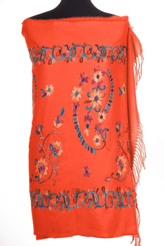 Shopika Esarfa cashmere cu model floral brodat pe fond corai