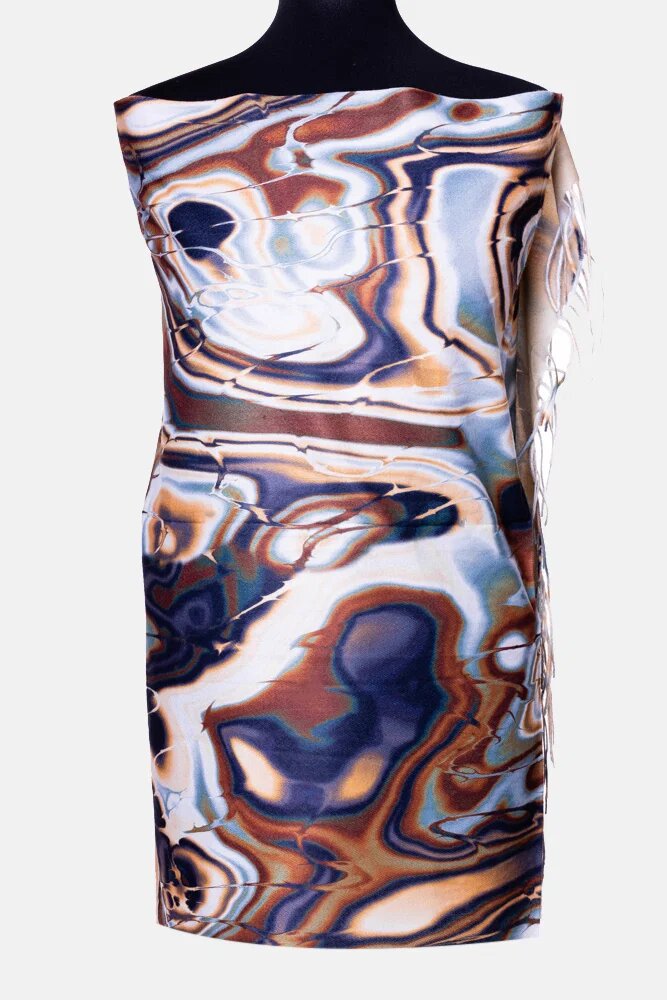 Shopika Esarfa cashmere cu model fluid art in nuante de bleumarin gri si caramiziu