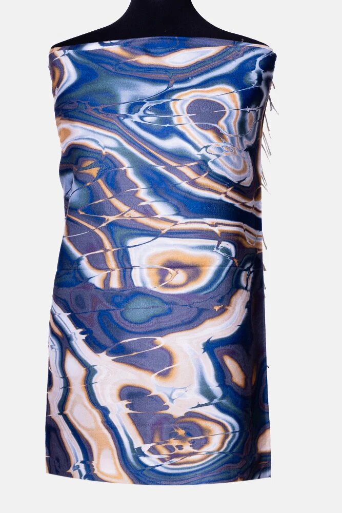 Shopika Esarfa cashmere cu model fluid art in nuante de bleumarin verde si caramiziu
