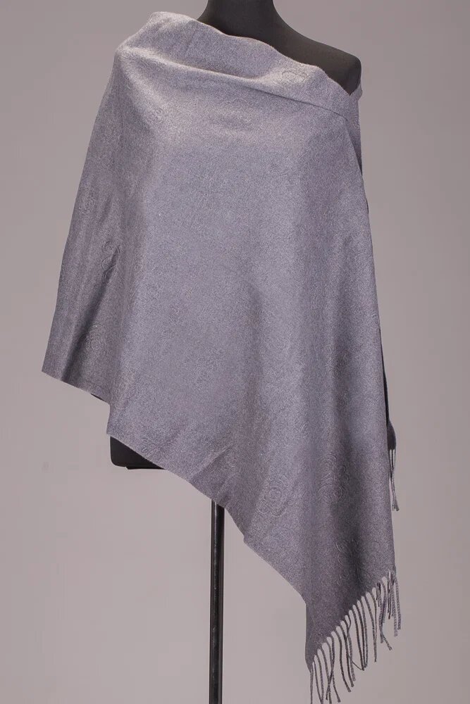 Shopika Esarfa cashmere dreptunghiulara gri cu modele embosate