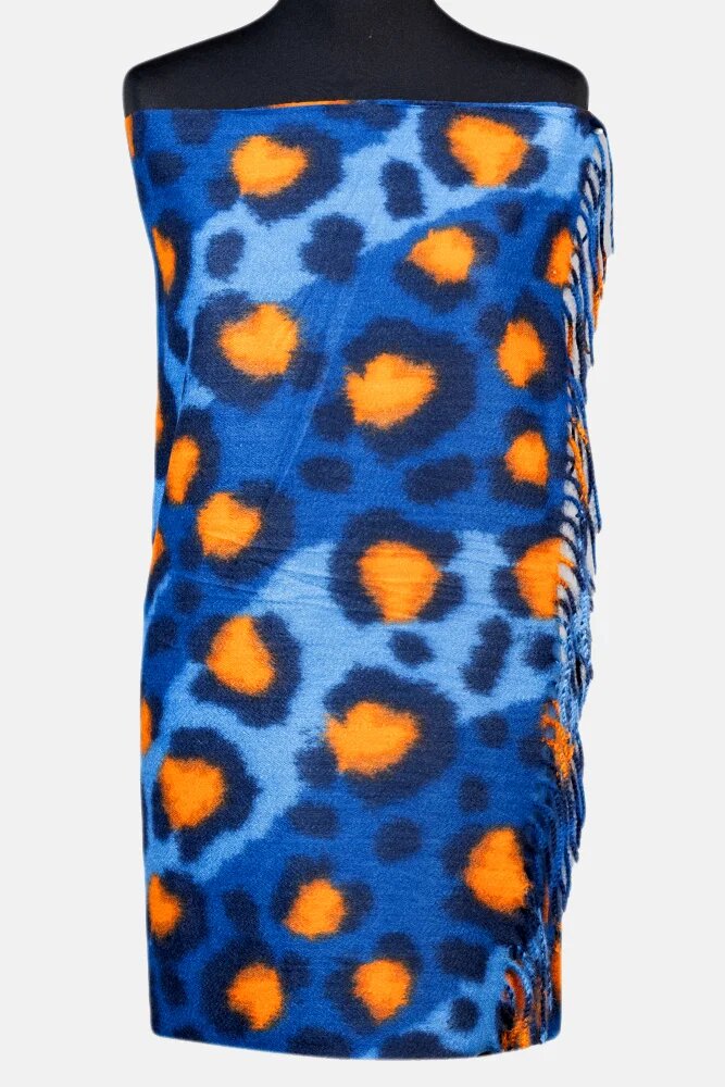Shopika Esarfa cashmere model animal print cu nuante de albastru si portocaliu