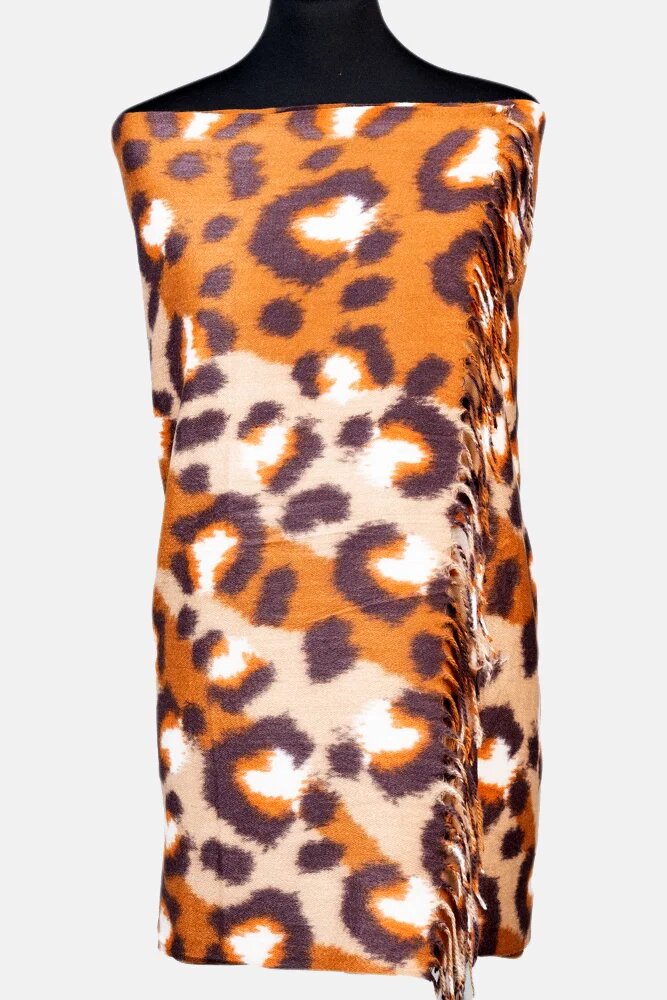 Shopika Esarfa cashmere model animal print cu nuante de caramiziu si bej