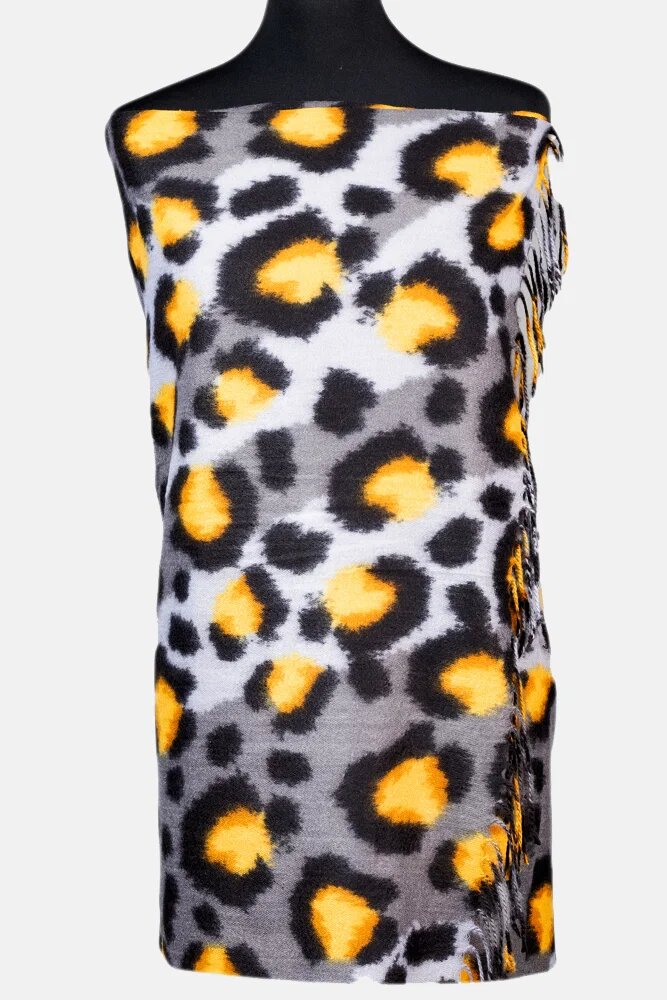 Shopika Esarfa cashmere model animal print cu nuante de galben si gri