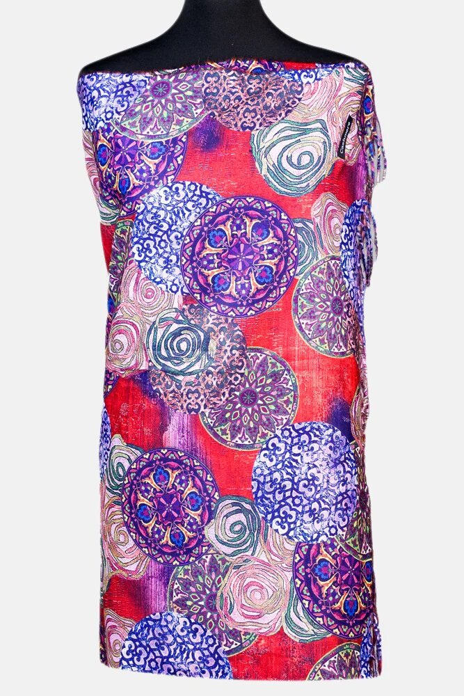 Shopika Esarfa cashmere model cu mandale multicolore pe fond bordo