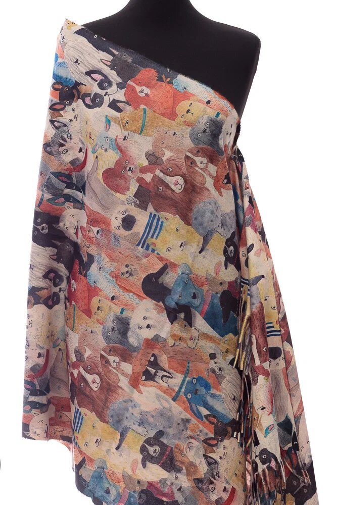 Shopika Esarfa casmir cu imprimeu catei diversi multicolora