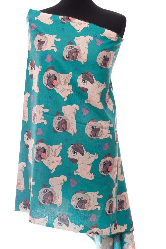 Shopika Esarfa casmir cu imprimeu catei pug pe fond verde