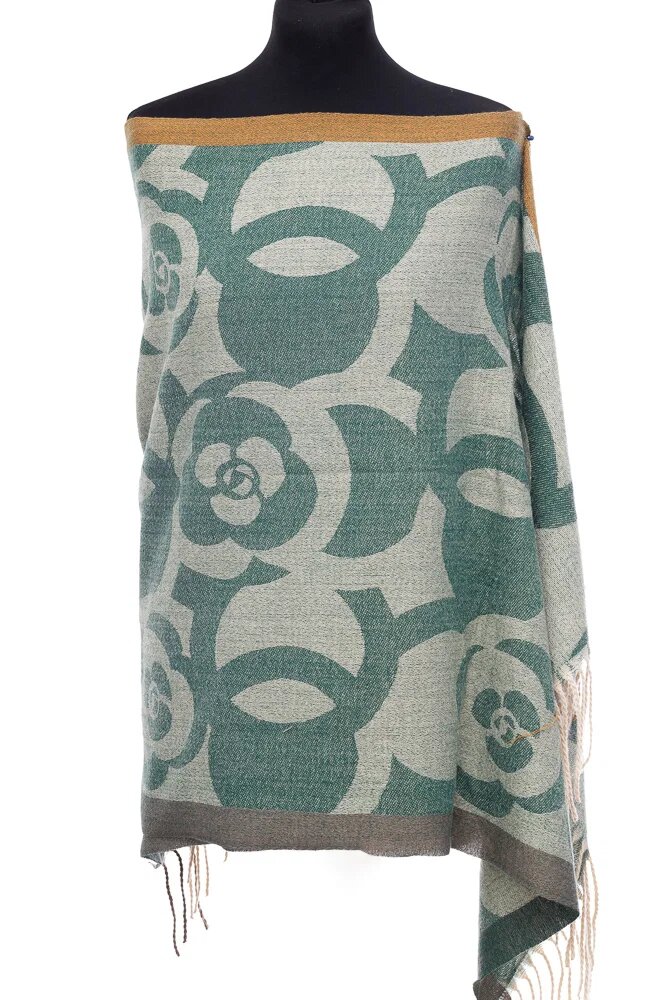 Shopika Esarfa casmir cu imprimeu floral stilizat pe fond verde