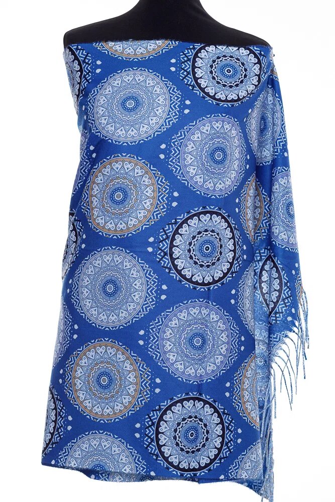 Shopika Esarfa casmir cu imprimeu mandale si inimi pe fond albastru