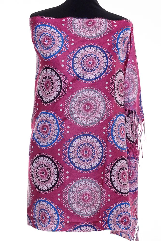Shopika Esarfa casmir cu imprimeu mandale si inimi pe fond fucsia