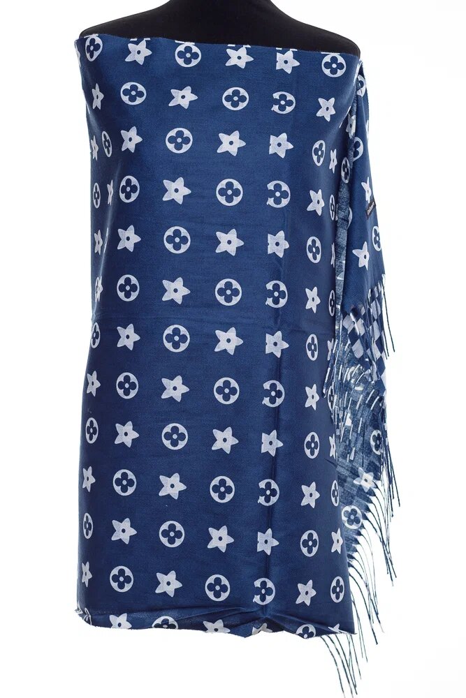 Shopika Esarfa casmir dubla fata cu model gen Louis Vuitton bleumarin