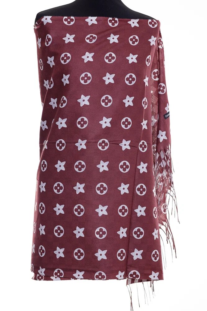 Shopika Esarfa casmir dubla fata cu model gen Louis Vuitton bordo