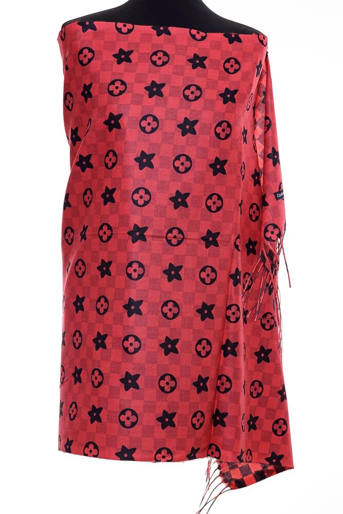 Shopika Esarfa casmir dubla fata cu model gen Louis Vuitton rosu