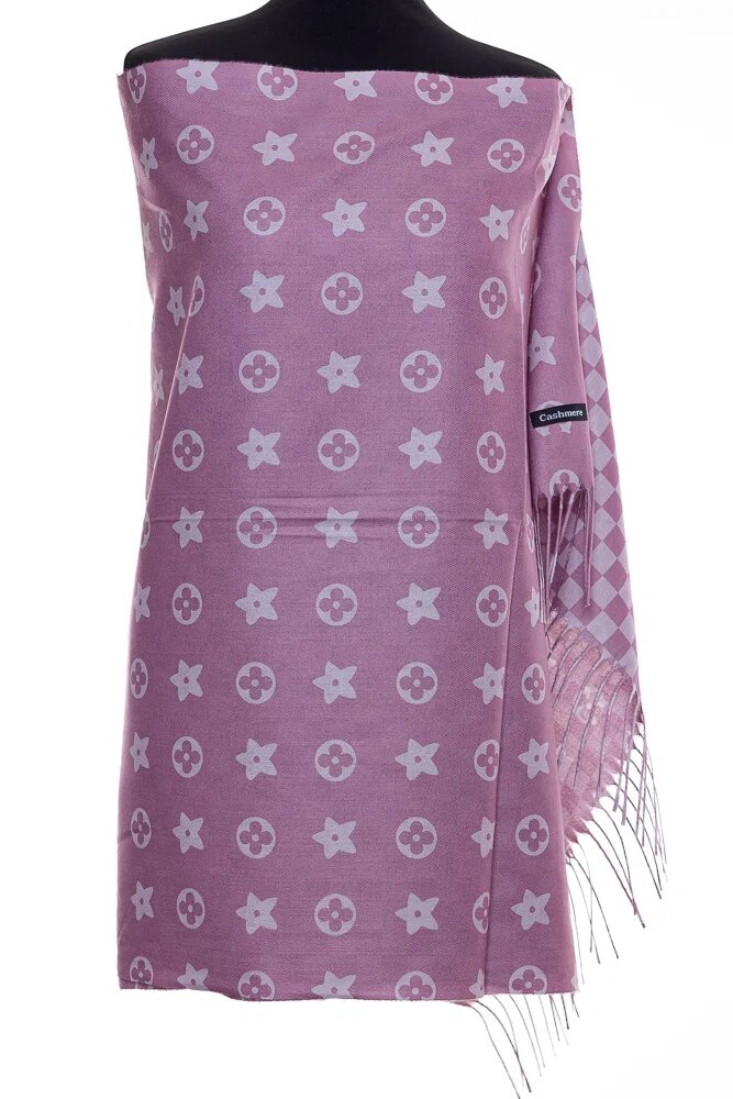 Shopika Esarfa casmir dubla fata cu model gen Louis Vuitton roz prafuit