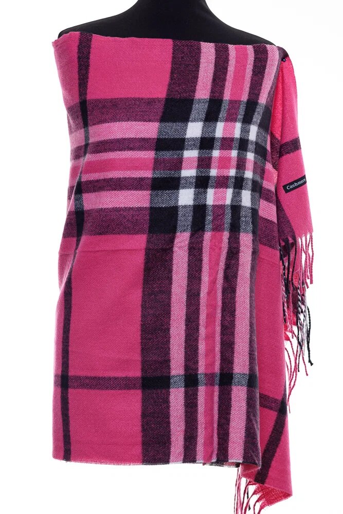Shopika Esarfa casmir unisex cu carouri pe fond fucsia
