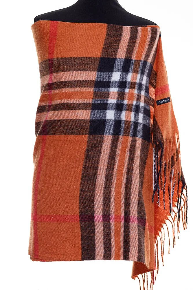 Shopika Esarfa casmir unisex cu carouri pe fond portocaliu